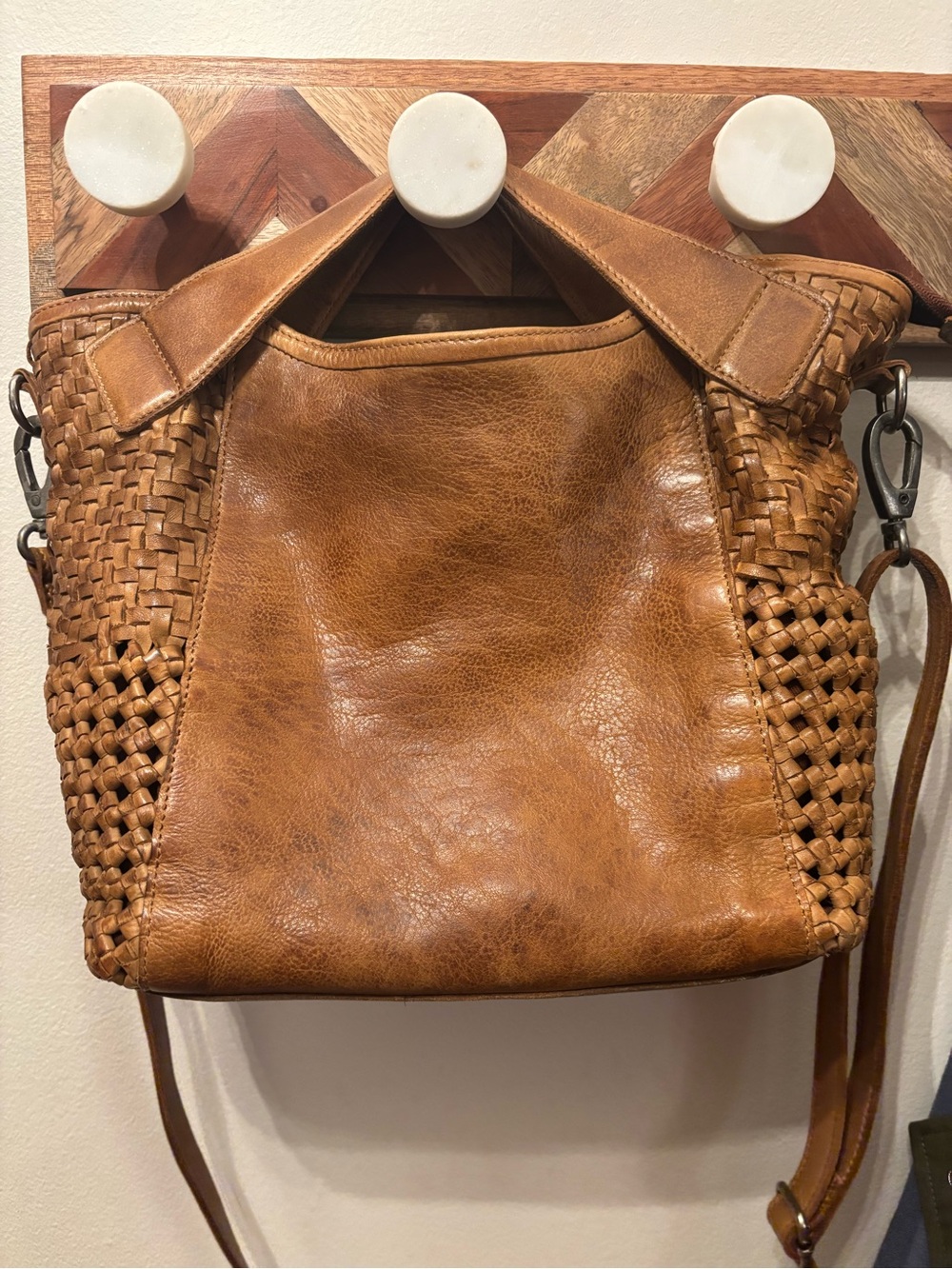 Latico Leathers Theo Woven Leather Crossbody/Shoulder bag in Cognac